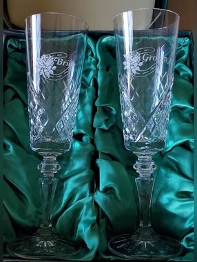 Galway Irish Crystal Bride & Groom Toasting Flutes